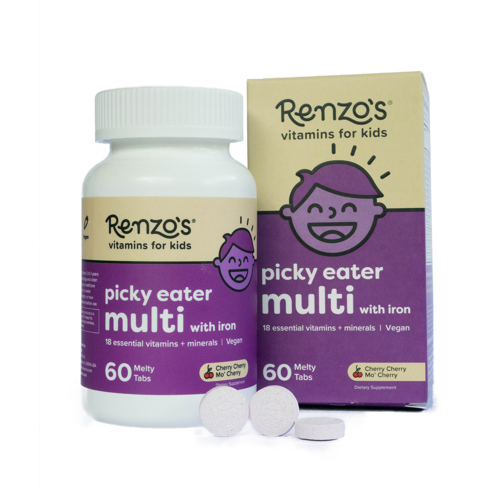 Renzos Picky Eater Multivitamínico con hierro sabor cereza x 60 Tabletas masticables